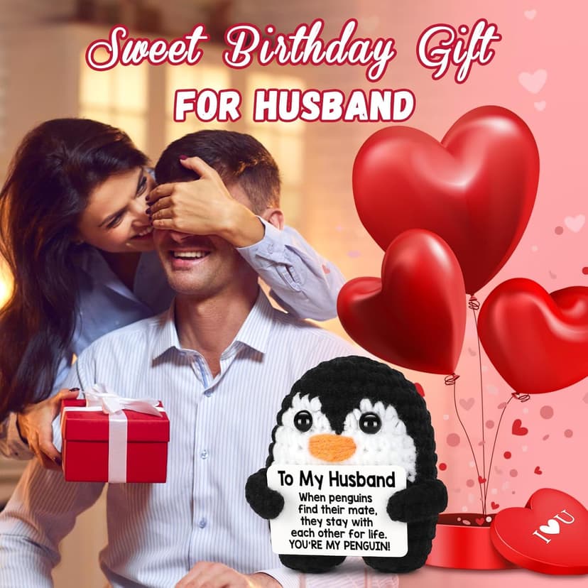 Gifts for Husband from Wife, To My Husband Handmade Crochet Penguin, Mini Funny Wedding Anniversary Birthday Gifts for Him Husband Men, Romantic I Love You Gift for Him Birthday Christmas Cute Decor