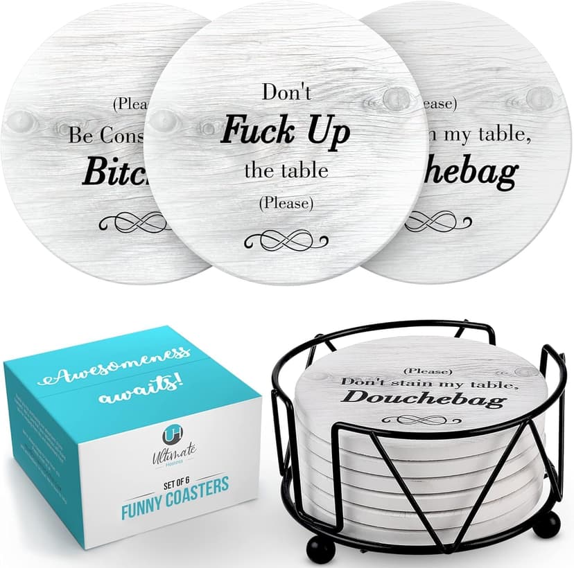 Funny Coasters - Perfect White Elephant Gifts - Unique Gifts for Women Men - Cool Friend Gifts - Secret Santa Gifts - Gag Gifts - Couples Gifts - Funny Housewarming Gifts - Birthday