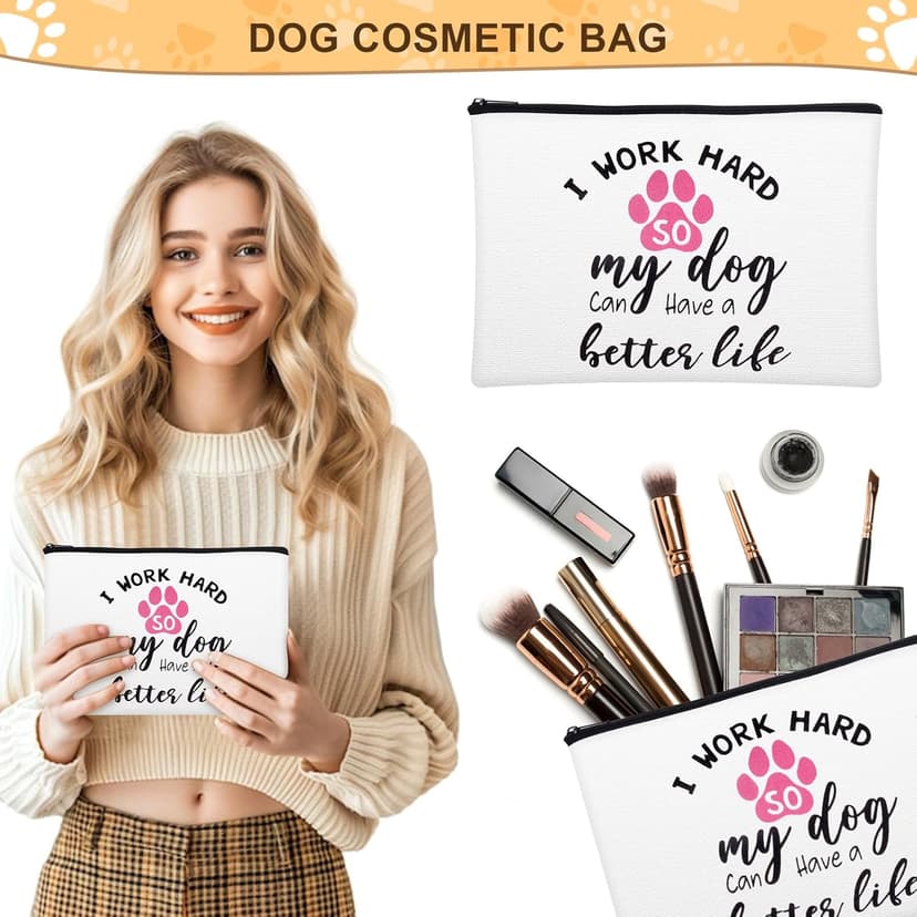 Dog Mom Dog Lover Gifts for Women, 20oz Wine Tumbler Set with Makeup Bag & Natural Stone Paw Bracelets & Socks for Women - Perfect for Birthdays, Mothers Day & Christmas