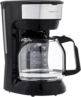 Amazon Basics Coffee Makers, 12-Cup Coffee Machines with Reusable Filter, Coffee Pots, Black & Stainless Steel