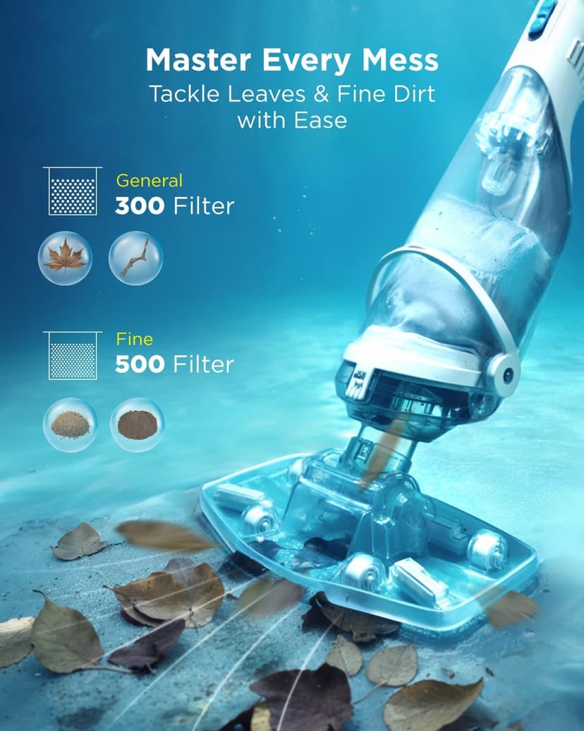 InoKraft Pool Vacuum for Above Ground Pool, Cordless Handheld Pool Vacuum for Inground Pools, Rechargeable Pool Cleaner with Powerful Suction up to 18.5 gallons/min, Ideal for Leaves, Debris, Blue