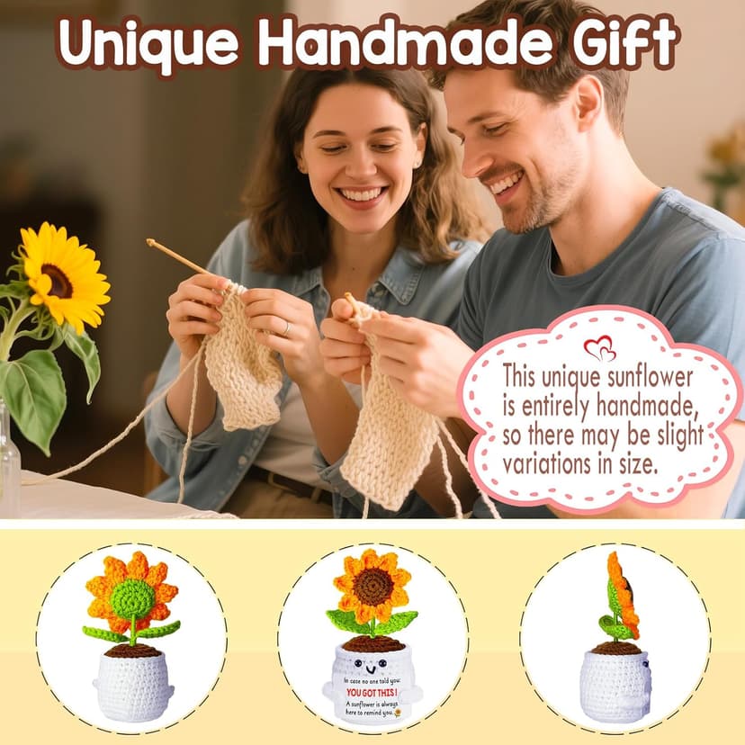 Birthday Gifts for Women, Positive Crochet Sunflower Emotional Support Gift Handmade Plush Doll, Thank You Unique Friendship Gifts for Sister Best Friend Coworker Men Teen Girls, Womens Xmas Present