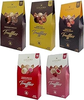 Lugano Premium Truffles Variety Pack of 5 - One Box of Each Flavor - Milk, White Cherry, White Strawberry, Dark Caramel, and Milk Chocolate Caramel