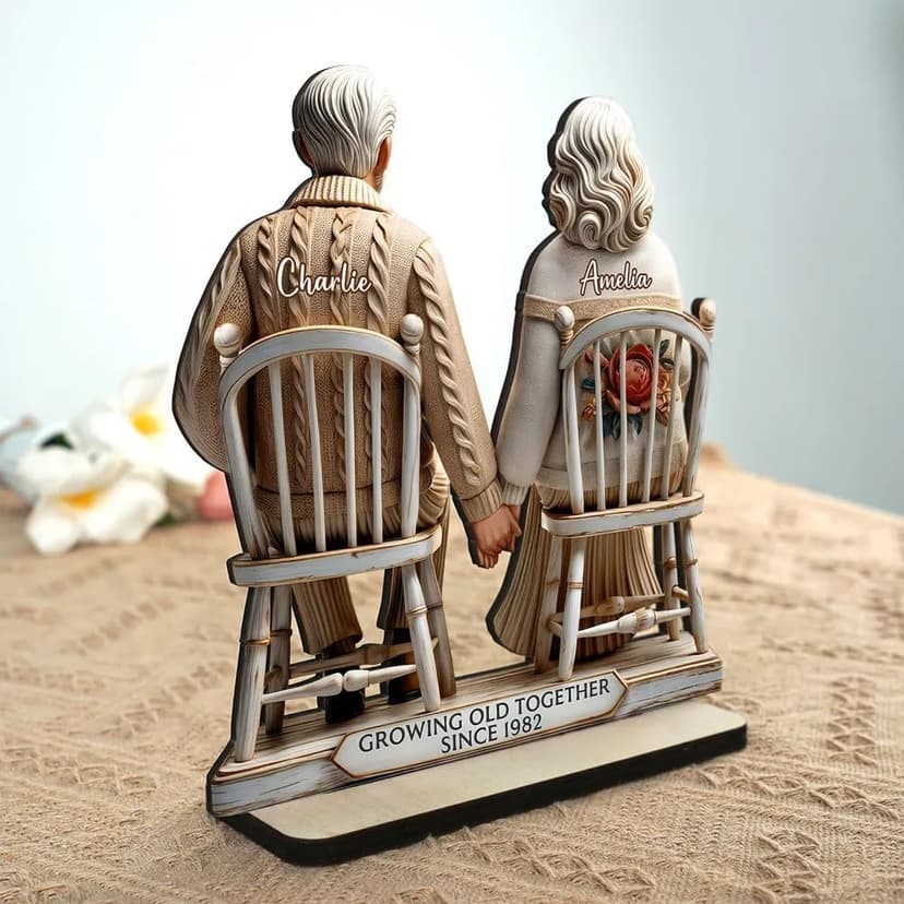 CHILLEVER Custom Growing Old Together Standing Wooden Plaque, Personalized Christmas Gift For Couples, Heartfelt Gifts For Him, Gift For Parents, Grandparents Gifts Design 5