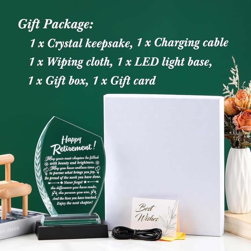 Movdyka Retirement Gifts for Women Men - 2025 Happy Retirement Crystal Keepsakes Plaque with Light Base Best Retired Gift for Woman Teacher Doctor Nurse Coworkers Boss Mom Friends Retiring Decor