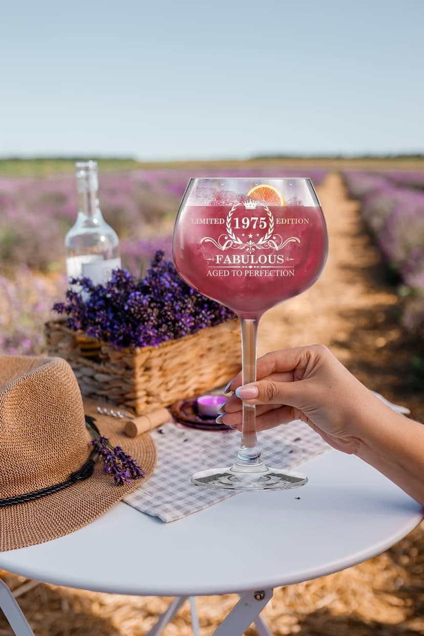 NewEleven 50th Birthday Gifts For Her, Women - Vintage 1975 50th Birthday Decorations For Women - 50 Year Old Present Ideas For Wife, Mom, Grandma, Aunt, Friends, Female - 16 Oz Wine Glass