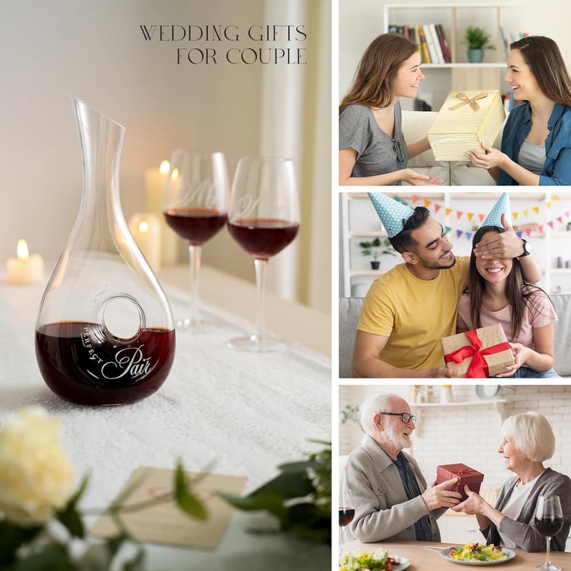 AW BRIDAL Mr and Mrs Wine Glasses and Decanter Set, Wedding Bridal Shower Engagement Gift for Couples 2025, Wedding Glasses for Anniversary Bride Bachelorette with Wood Keepsake Box