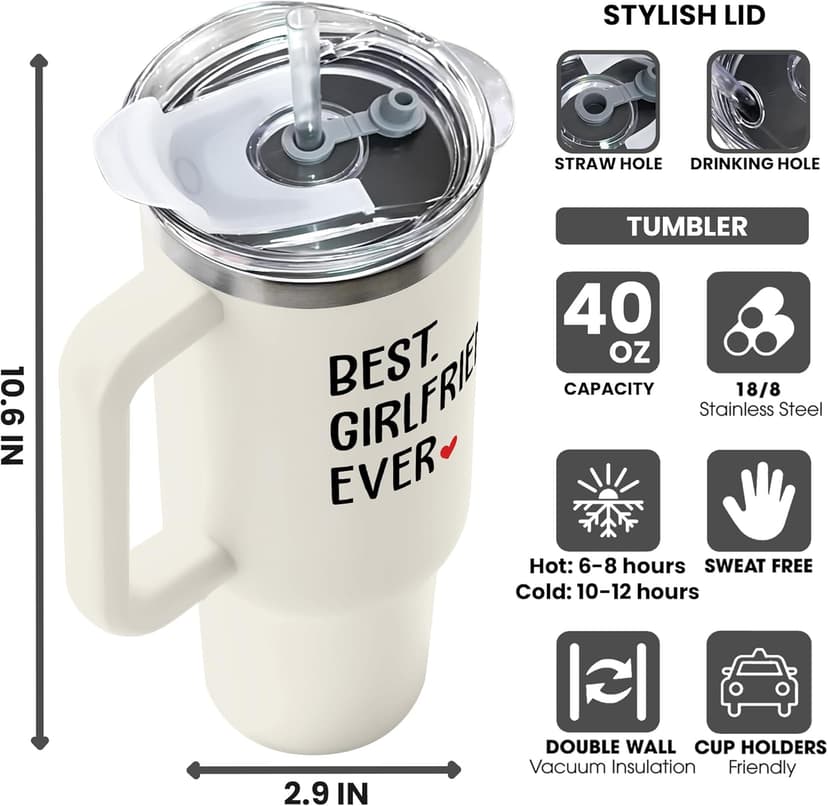 Gifts for Girlfriend - Girlfriend Gifts for Women - Anniversary, Valentines, Birthday Cup for Her - Romantic Love Glass for Couple - 40 Oz Stainless Steel Tumbler with Lid