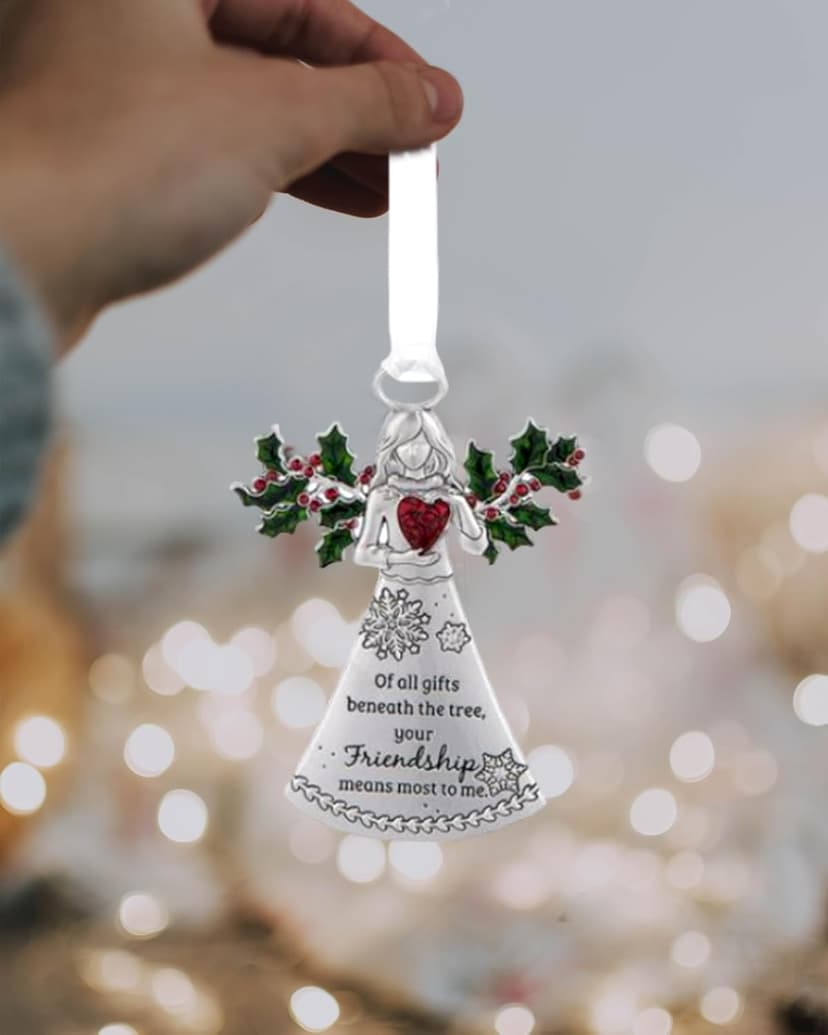 Friends Angel with Holly of All Gifts Beneath The Tree, Your Friendship Means The Most to Me Ornaments Christmas Tree Décor Gifts from Best Friend Presented in a Red Christmas Bag n Gift Box