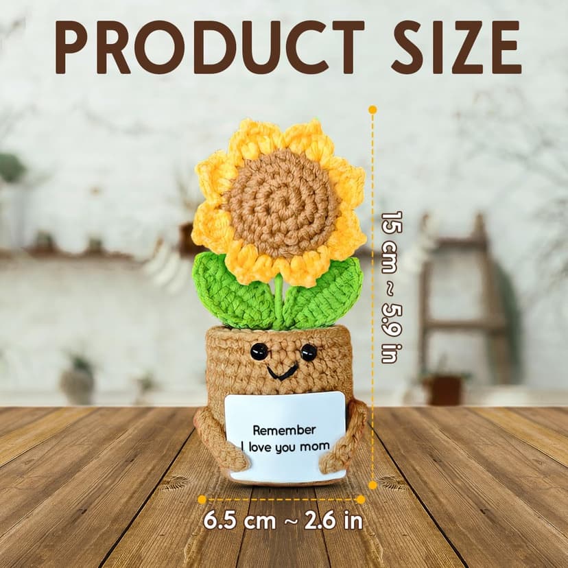 Mini Sunflower Mom Gifts from Daughter Son Kid, Handmade Crochet Mothers Day Christmas Birthday Gift with Card, Remember I Love You Mom, Positive Emotional Present, Cute Small Stuff Things