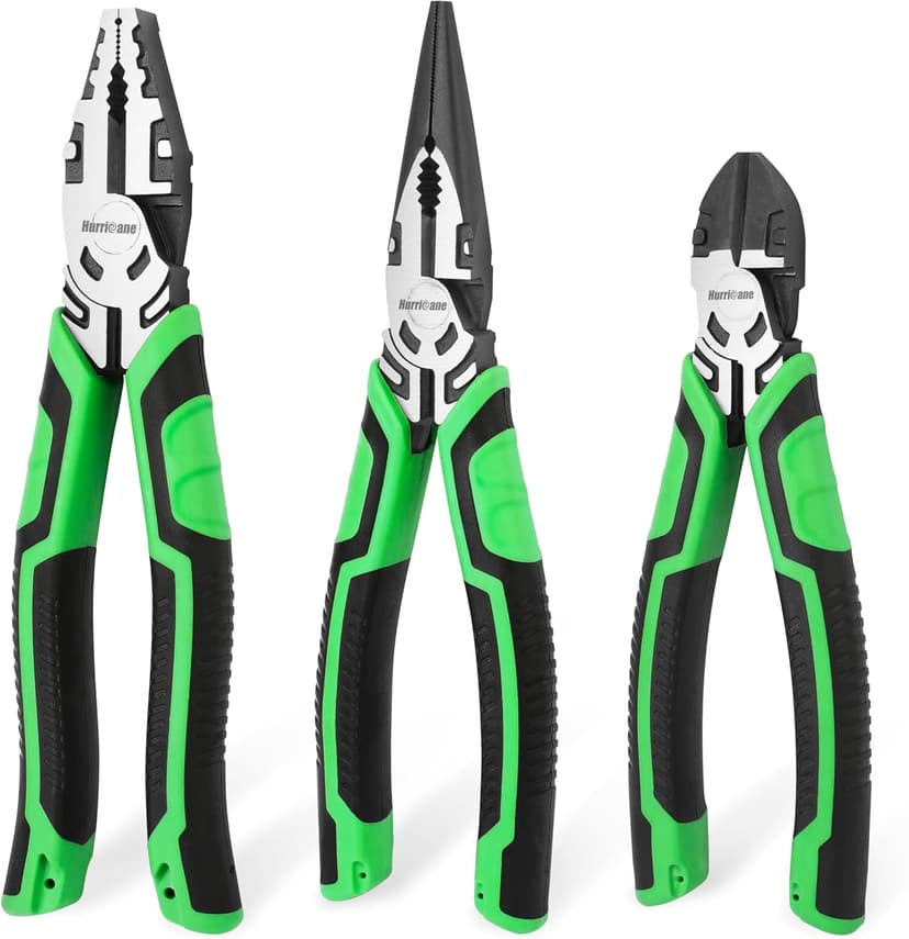 HURRICANE 3-Piece Pliers Set - Heavy-Duty with 8-Inch Linesman, Needle Nose Pliers and 6-Inch Diagonal Cutters for Basic Repair