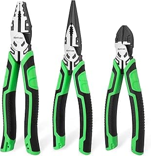 HURRICANE 3-Piece Pliers Set - Heavy-Duty with 8-Inch Linesman, Needle Nose Pliers and 6-Inch Diagonal Cutters for Basic Repair