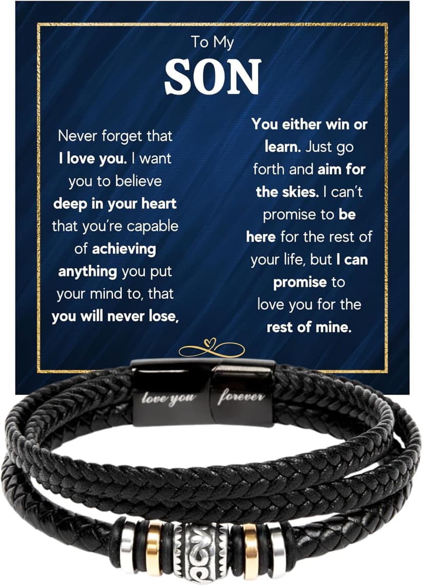 To My Son Bracelet Gift From Mom & Dad | Gifts for Son, Teen Boys for Birthday, Graduation, Christmas & Easter | Beautiful Cuban Cross Bracelet with Heartfelt Message Card & Gift Box