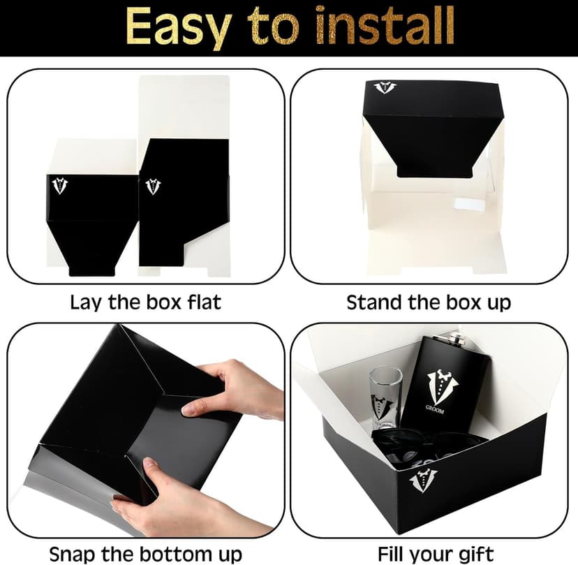 13 Pcs Groom Proposal Gift Set Stainless Steel Flask Box Bag Shot Glass Bottle Opener Pocket Watch Sunglasses Knife Sock Card Toiletry Bag for Wedding