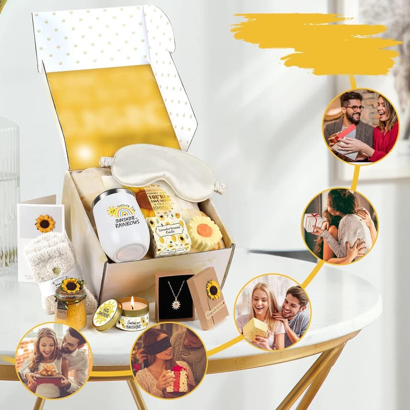 Sending Sunshine Gift, Sunflower Gifts for Women, Care Package, Birthday Gifts Box, Get Well Soon Gifts Basket Thinking of You Gift for Women, Friend, Sister, Mom with Inspirational Blanket