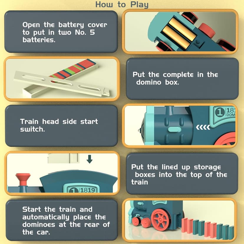 Domino Train Toys Kids Games - Automatic Stacking Creative Game 3+ Year Old - Stem Montessori Toy for Boys 4-6 - Summer Autistic Christmas Birthday Gifts 5 6 Toddler Ages 4-8