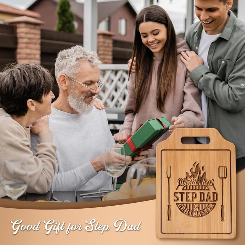 AceThrills Step Dad Gifts for Step Dad Birthday, Christmas, Fathers Day - Engraved Bamboo Cutting Board 12.3"L x 8.7"W x 0.4"Th