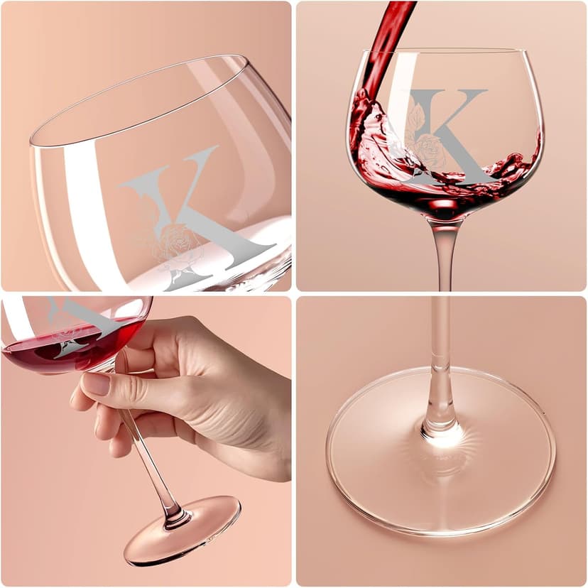 Personalized Gifts for Women, Monogrammed A-Z Wine Glass Customized Gift, Unique Christmas Birthday Gifts for Women Her Mom Friend Sister Wife Daughter Nurse (K)