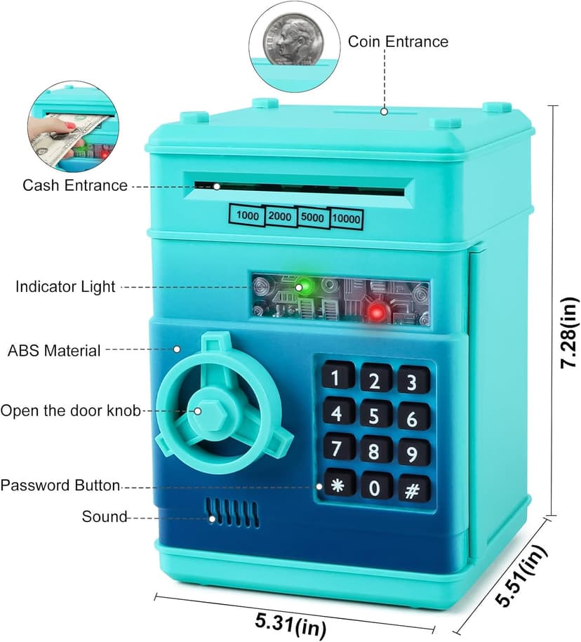 Refasy Piggy Bank Cash Coin Can ATM Bank Electronic Coin Money Bank for Kids Age 3-12, Money Savings Box Mini ATM Coin Bank Toys Gifts for 3 4 5 6 7 8 9 10 11 12 Year Old Boys Girls