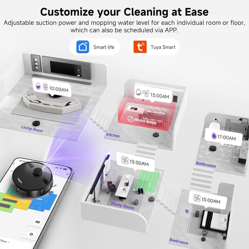 MONSGA Robot Vacuum and Mop Combo, 6000Pa Robotic Vacuum with 3.5L Self Emptying Station, Lidar Navigation Robot Vacuum Cleaner, 180mins Runtime, APP/Remote/Voice Control, for Hard Floors and Carpets