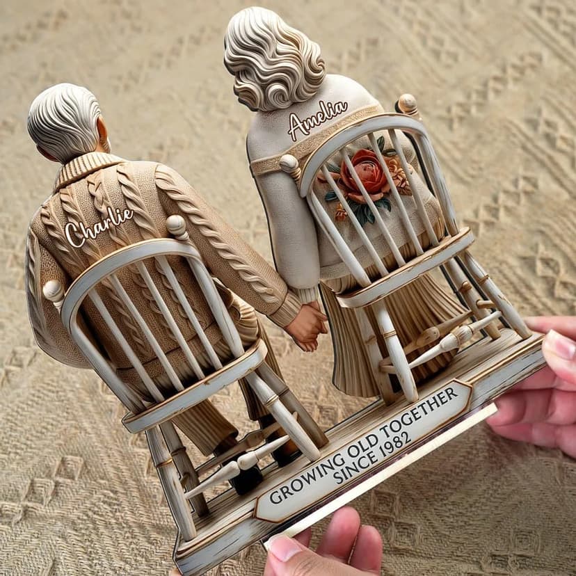 CHILLEVER Custom Growing Old Together Standing Wooden Plaque, Personalized Christmas Gift For Couples, Heartfelt Gifts For Him, Gift For Parents, Grandparents Gifts Design 5