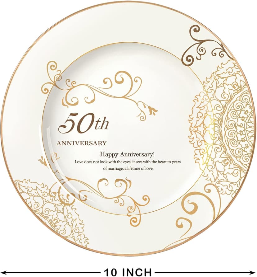 50th Anniversary Wedding Gifts for Couple/Parents/Grandparents, 50th Golden Presents for Marriage, Gold Porcelain Keepsake Plate with Stand, 10 inch