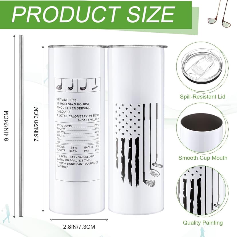Patelai 4 Pcs Golf Tumbler Golf Gifts for Men 20oz Insulated Tumbler with Lid Straw Funny Coffee Cup Set, Dad, Husband, Golfer, Groomsmen, Birthday Gift for Him, Grandpa, Uncle, Boyfriend, Father