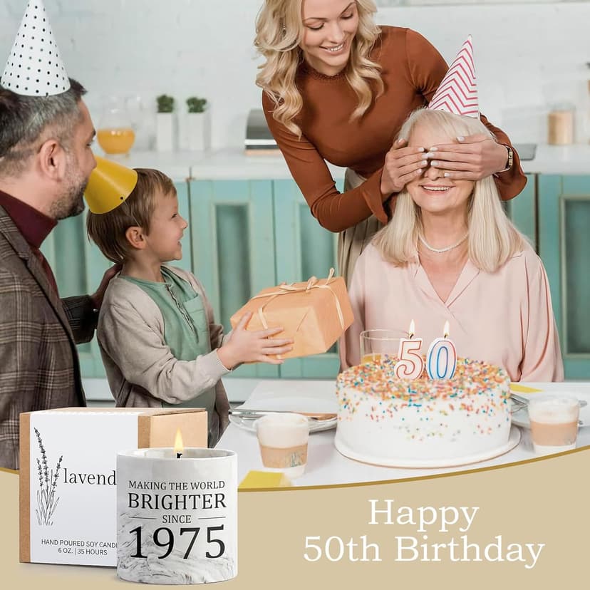 50th Birthday Gifts for Her - Gift for 50 Year Old Birthday Woman - 1975 Bday Gifts for Women - 50 Year Old Present Idea for Her Him, 6oz Lavender Ceramics Candle