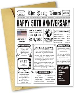 Happy 50th Anniversary Card Gifts for Women Men, Jumbo 50th Wedding Anniversary Cards Gift for Husband Wife, Retro 50 Year Old Anniversary Decoration for Couple