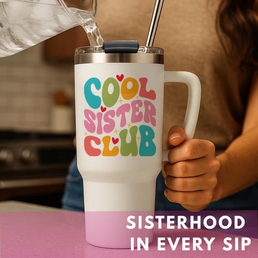Cool Sister Club Tumbler 40Oz - Big Sis Gift Ideas, Funny Coffee Presents for Her, Cute Sibling Tumbler with Handle for Younger or Older Sisters, Birthday Gifts for Women and Teenage Sis