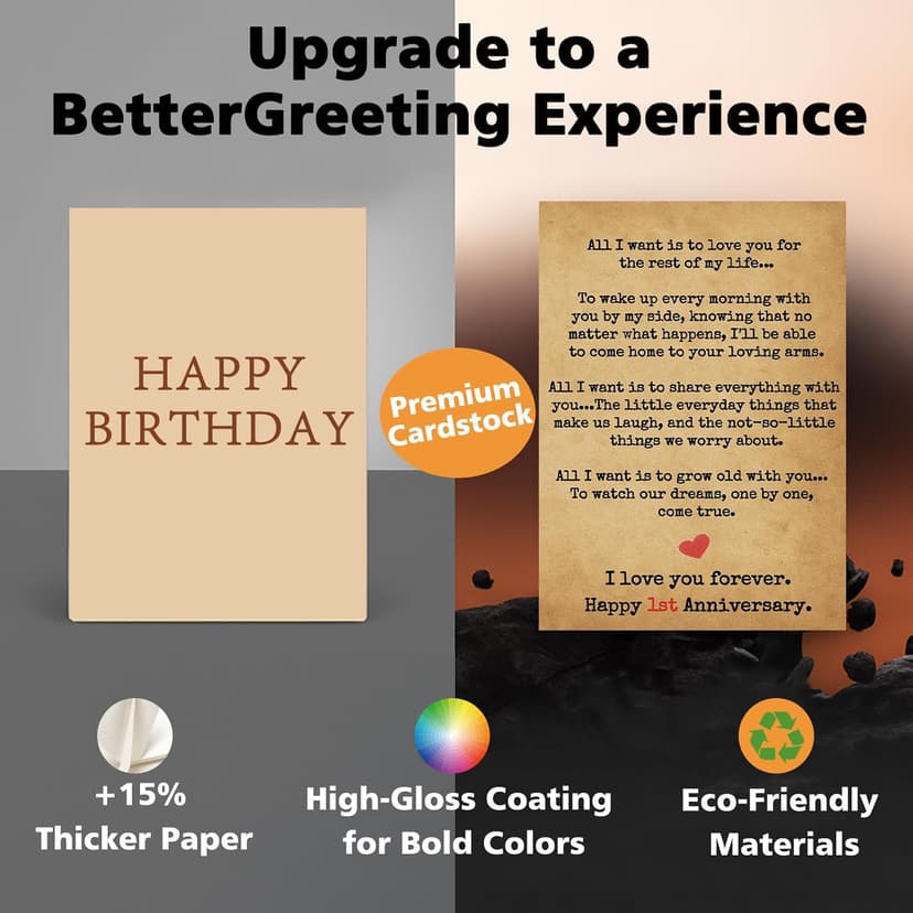 Romantic 1 Year Anniversary Card and Gift Ideas for Boyfriend, Girlfriend, Husband, Wife, Men & Women – 1st Year “Love Letter” Vintage Style – Heartfelt Present for First Anniversary