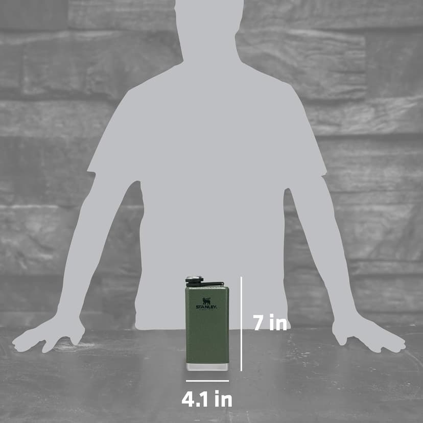 Stanley Adventure Pre-Party and Nesting Shot Glass Set | 8 oz Leakproof Hip Flask | 4 Shot Glasses in Travel Carrying Case | Insulated Stainless Steel Liquor | BPA-Free | Hammertone Green