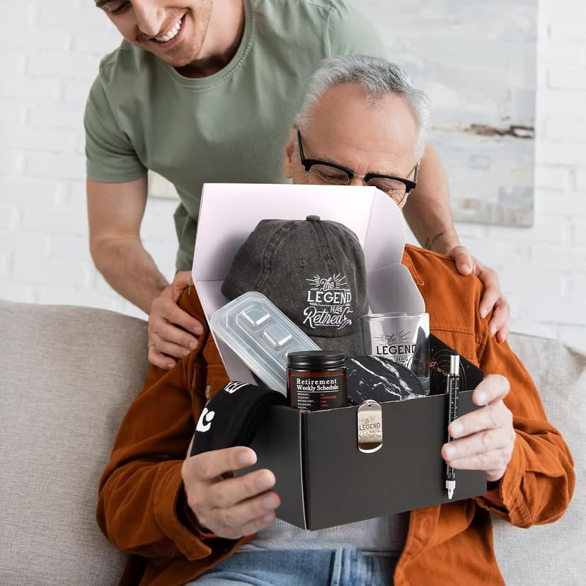 Kolewo4ever 14 Pcs Retirement Gifts for Men Christmas Gifts for Dad 2025 Happy Retired Gift Basket for Coworker, Teachers, Dad, Grandpa Best Retirement Gift Box with Whisky Set Baseball Cap Socks