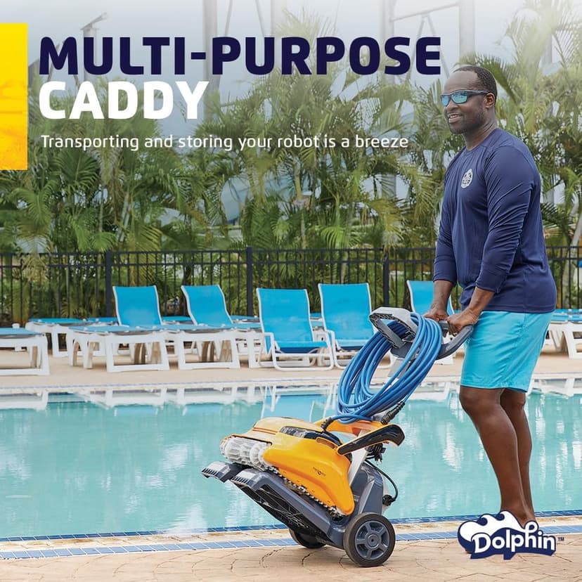 Dolphin Wave 60 Automatic Robotic Pool Vacuum Cleaner Includes Caddy, Wall Climbing Scrubber Brush, Top Load Filters, Ideal for Commercial Pools up to 50 FT in Length