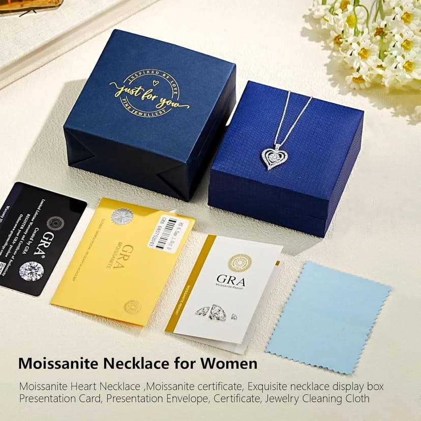 waitrose Moissanite Heart Necklace for Women Birthday Gifts for Wife S925 Sterling Silver Jewelry for Christmas Anniversary Valentine Birthday Gift for Her Girlfriend Mom