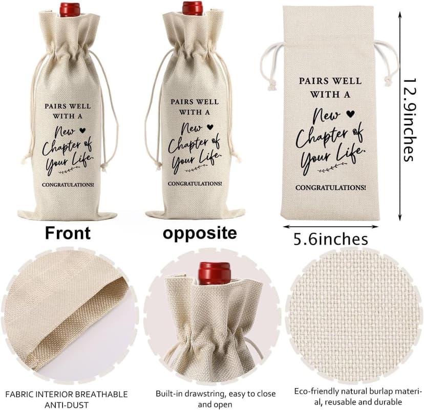 YUANHAO Moving Away Gifts for Friends, Farewell Gifts for Coworkers, Going Away Gift for Women Men, Goodbye Gift for Coworkers, Funny New Chapter Wine Bag