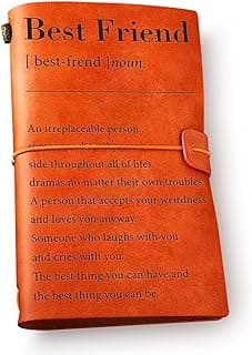 Friendship Gifts for Women Men - Inspirational Best Friend Definition Leather Journal Notebook Vintage Travel Journal Embossed Writing - Friendship Bestie Gift for Birthday Graduation Christmas