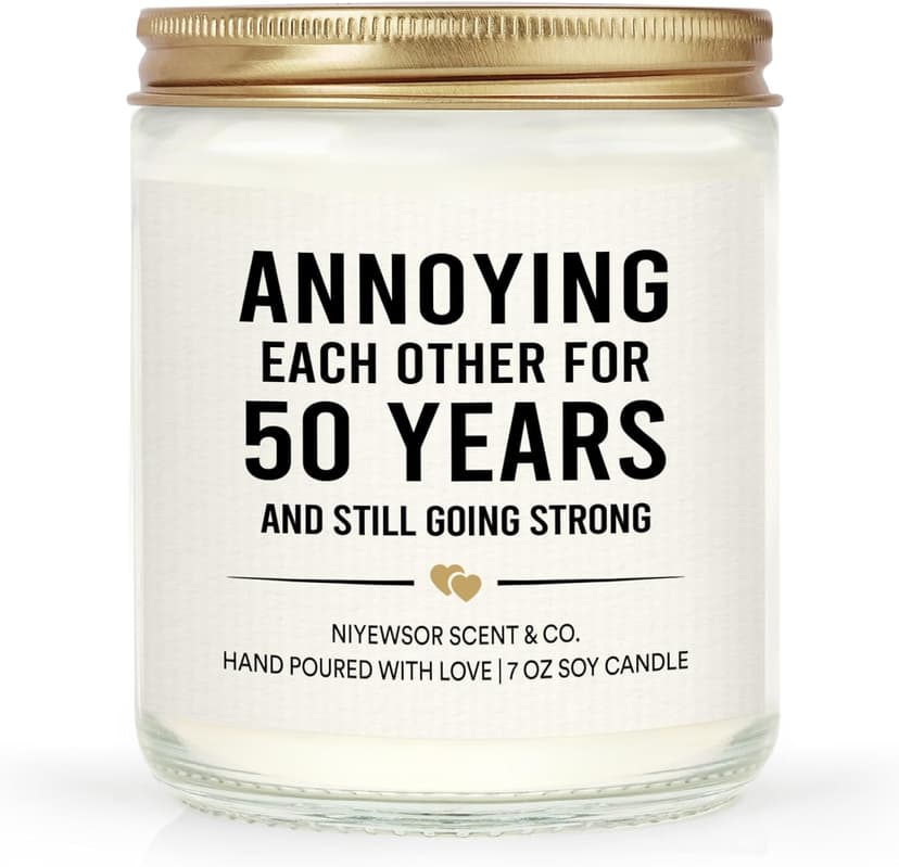 Niyewsor 50th Wedding Anniversary Couple Gifts, 50th Anniversary Candle Gifts for Couple, Parents, Husband, Wife, Him, Her, Friends, Golden Wedding Keepsake, Handmade, 7oz