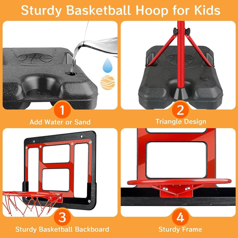 Boys Toy Gifts for 3 4 5 6 7 8 Years Old, Kids Basketball Hoop Adjustable Height 3.5FT-6.2FT, Mini Basketball Hoop for Kid Boys, Basketball Goal Toys Outdoor Indoor Game Gifts for Boys, Red
