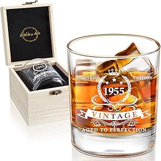 LIGHTEN LIFE 70th Birthday Gifts for Men 12 oz,1955 Whiskey Glass in Valued Wooden Box,70th Birthday Bourbon Glass for 70 Years Old Dad,Husband,Friend,70th Bday Gift Ideas