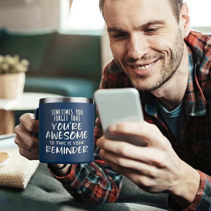 NOWWISH Birthday Gifts for Men - Awesome Coffee Mug, Inspirational & Holiday Presents for Men Him Boyfriend Husband, 14oz Navy Blue