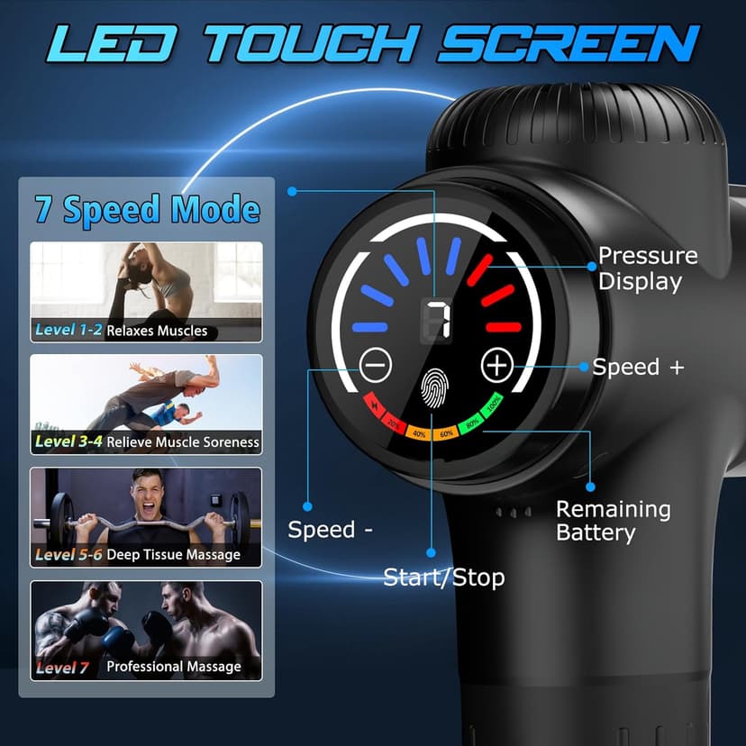 TOLOCO Massage Gun Deep Tissue, Percussion Massage Gun with 10 Replacement Heads, Super Quiet Portable Electric Massager for Athletes, Relax, Black