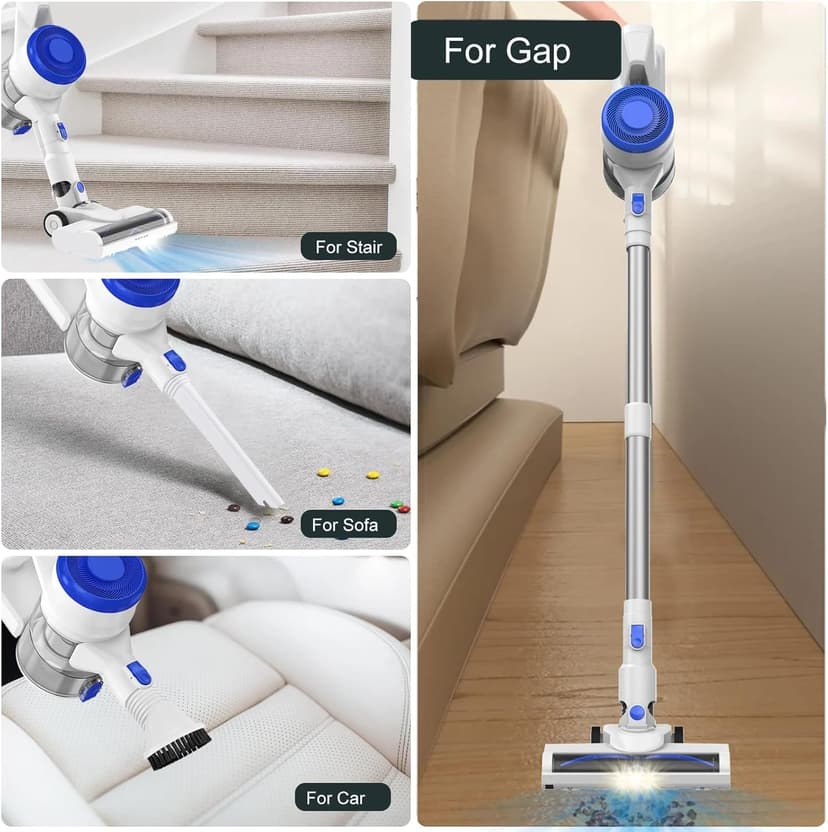 Cordless Vacuum Cleaner for Home, 23KPa Powerful Suction, Anti-Wrap Brush Roll & 5 LED Lights for Dark Corners, 35-Min Runtime, 2.6lb Lightweight Stick Vacuum for Hardwood