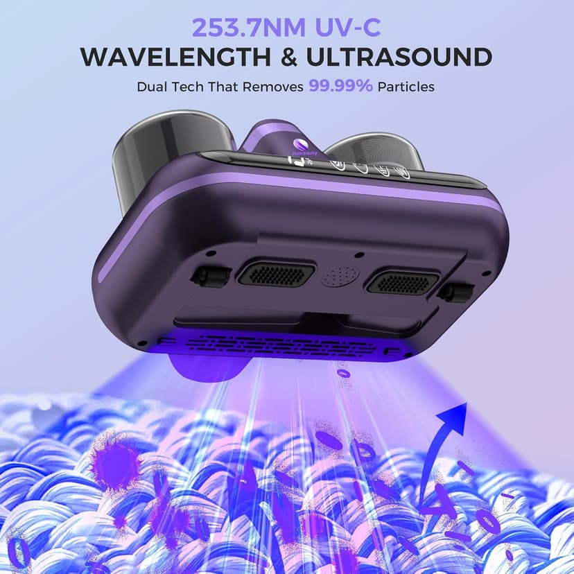 Mattress Vacuum Cleaner - 5-in-1 Cordless Bed Vacuum Cleaner, Powered by UV-C Light & Ultrasonic Technology, 16Kpa Strong Suction,Low Noise,Suitable for Dust, Pet Hair, Etc - Purple