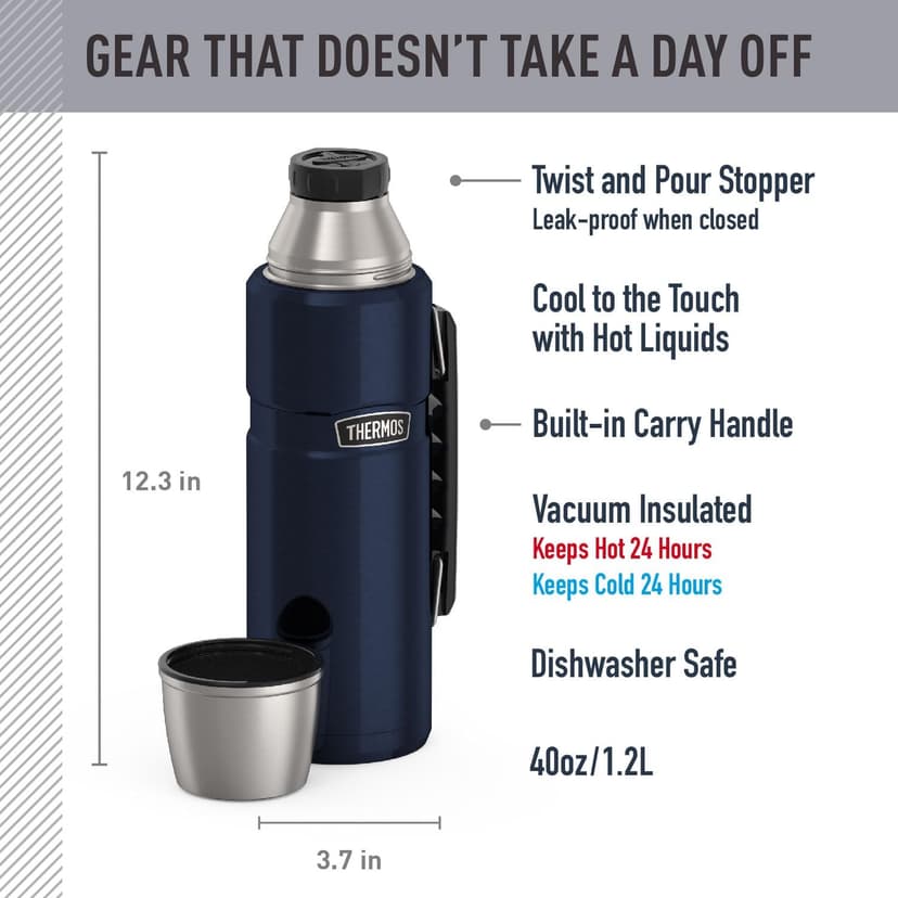 THERMOS Stainless King Vacuum-Insulated Beverage Bottle, 40 Ounce, Midnight Blue