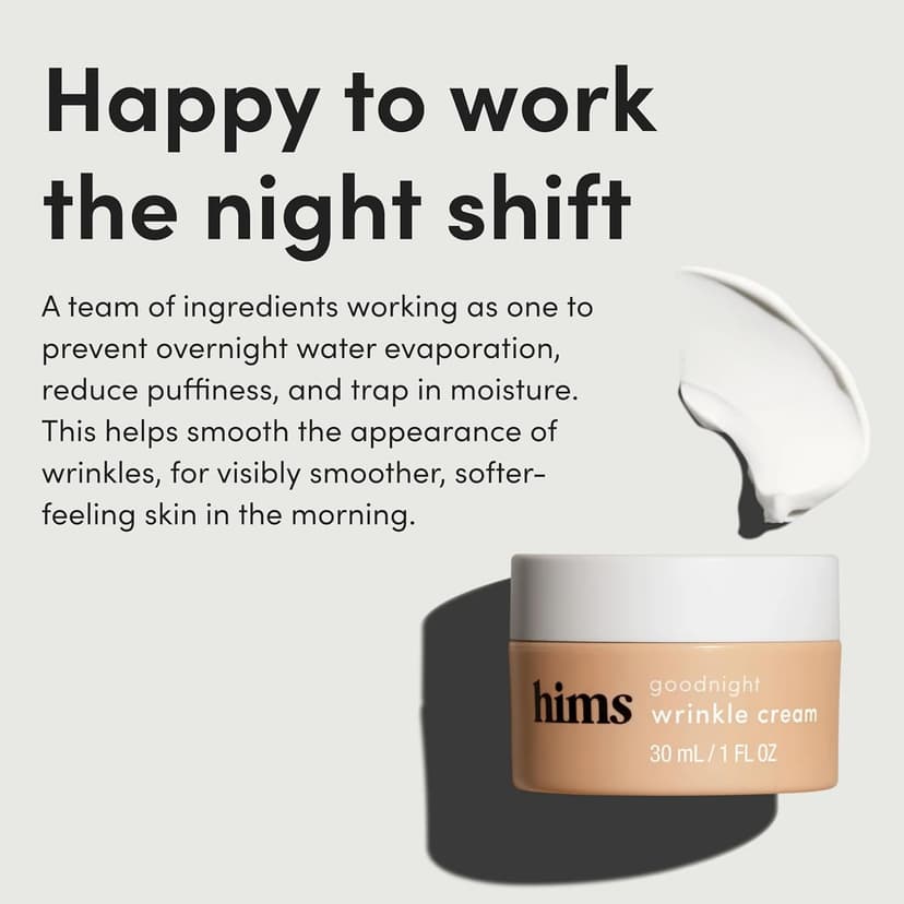 hims Goodnight Wrinkle Cream - Hydrating Men's Face Moisturizer with Hyaluronic Acid, Shea Butter & Caffeine - Reduces Wrinkles While You Sleep - 1 fl oz