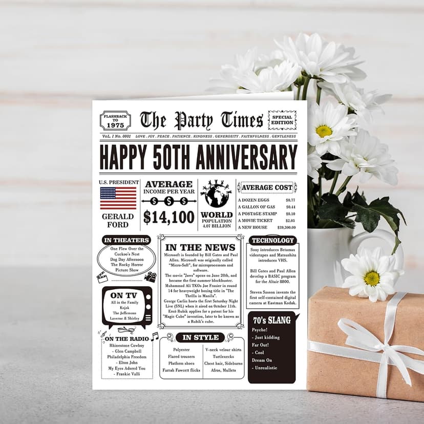 Happy 50th Anniversary Card Gifts for Women Men, Jumbo 50th Wedding Anniversary Cards Gift for Husband Wife, Retro 50 Year Old Anniversary Decoration for Couple