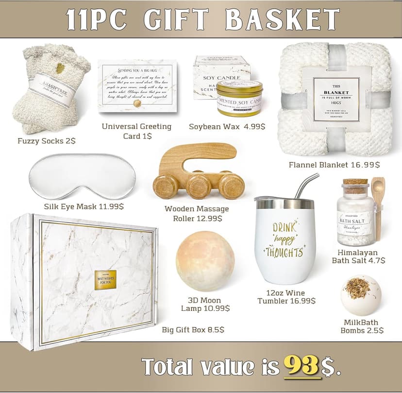 Gift Baskets for Women,11PC Care Package with Moon Lamp,Grief,Get Well Soon After Surgery,Birthday,Think of You,Thank You,Sympathy