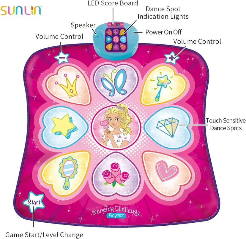 SUNLIN Dance Mat - Rhythm Step Play Mat - Dance Game Toy Pad with LED Lights, Gift for Kids Girls 3-12, Adjustable Volume, Built-in Music, 3 Challenge Levels