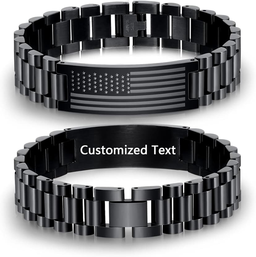 To My Man Boyfriend Husband Son Bracelet Gifts, Stainless Steel American Flag Watch Link Bracelet Valentines Christmas Jewelry Gifts for Men Him